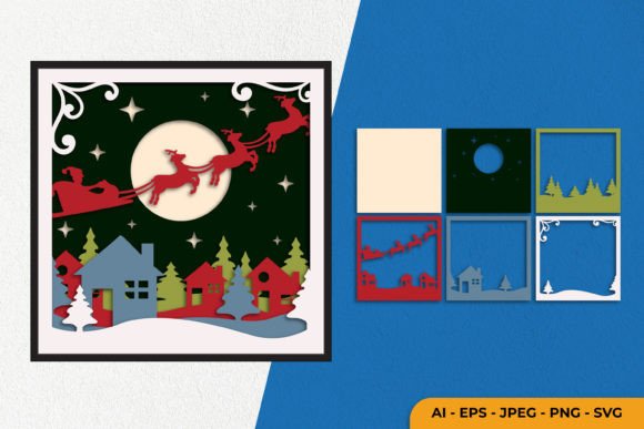 3D Christmas Town Layered Papercut Graphics for Crafts