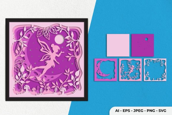 3D Fairy and Moon Layered Papercut Graphics for Crafts