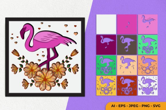 3D Flamingo Layered Papercut: Graphics for Crafts