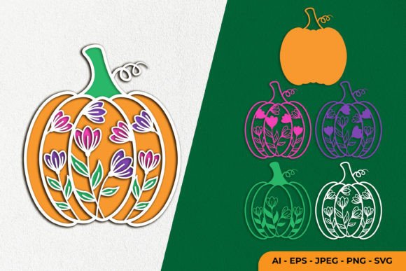 3D Floral Pumpkin Layered Papercut SVG: Graphics for Crafts