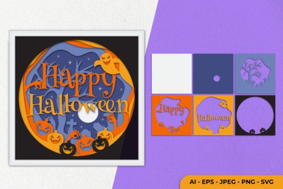3D Halloween Layered Papercut Graphics for Crafts