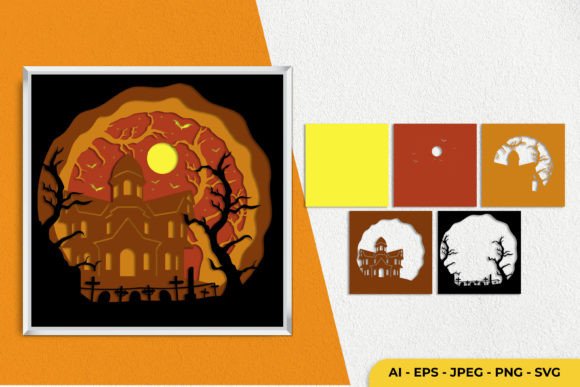 3D Haunted House Papercut Graphics for Crafts