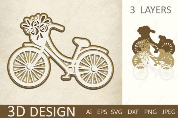 3D Layered Bike with Flower SVG: Graphics & Crafts Asset