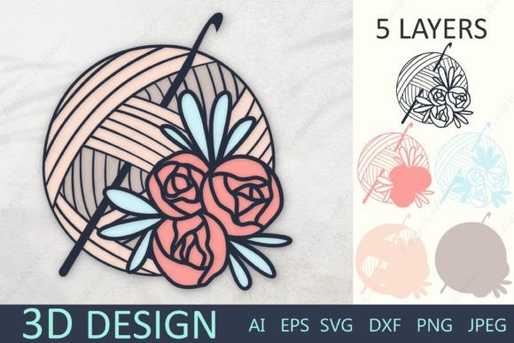3D Layered Crochet Yarn Graphics for Crafts Branding