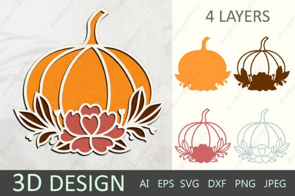 3D Layered Fall Pumpkin Graphics for Crafts Branding