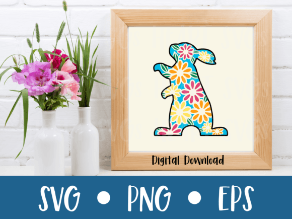 3D Layered Floral Easter Bunny SVG: Graphics & Print Templates