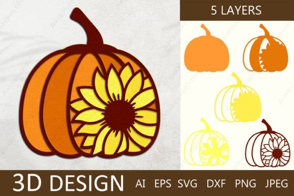 3D Layered Pumpkin and Sunflower Svg for Crafts Graphics