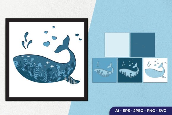 3D Ocean Inside Whale Layered Papercut Graphics for Crafts