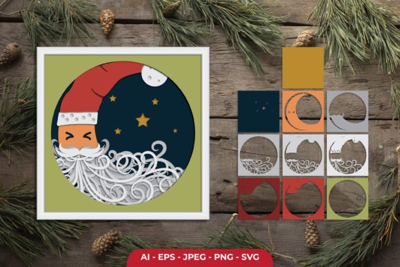 3D Santa Papercut Graphics for Holiday Crafts