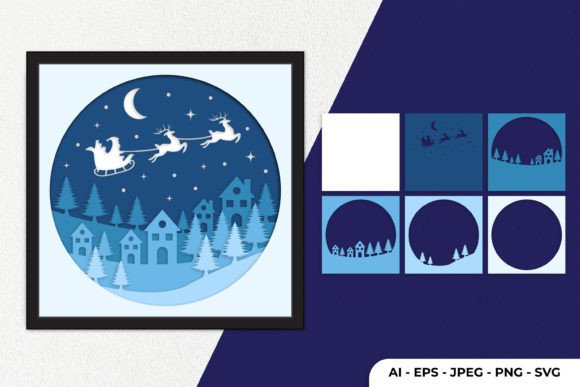 3D Santa Papercut Graphics for Holiday Crafts