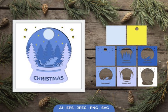 3D Snow Globe Layered Papercut: Graphics for Crafts