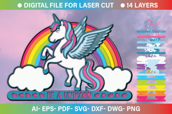 3D Unicorn in Rainbow Paper Cut SVG File: Graphics & Crafts