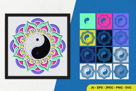 3D Yin Yang Mandala SVG: Graphics for Crafts Branding