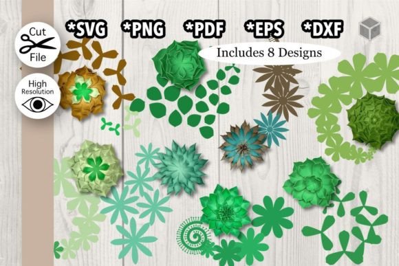 8 Layered Paper Succulents: 3D SVG for Paper Flowers