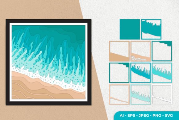 Sea Waves 3D Layered Papercut: Graphics & Crafts Asset