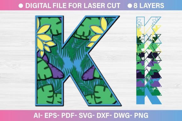 Summer Letter K Paper Cut SVG: Graphics for Crafts
